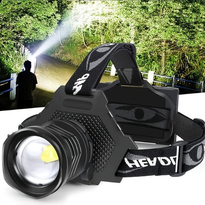 XHP70 Rechargeable Zoom Headlamp with 1700-Lumen Label, 6000mAh Battery and Three Beam Modes