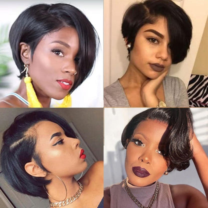 Lace Front Wig Human Hair Body Wave Bob with 4x1 Lace, 6in Length and Three Brown Highlight Colors