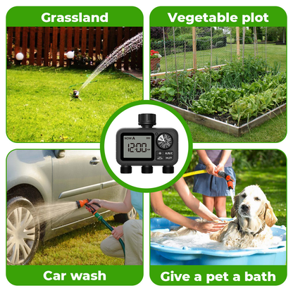 3-Zone Sprinkler Timer with Auto/Manual/Rain Delay Modes – Programmable Garden Hose Irrigation Controller, LCD Display, IPX5 Waterproof