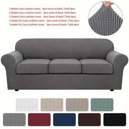 Sofa Cover Grid Jacquard Elastic Full-Cover Slipcover with Anti-Slip Fit for 1 to 3 Seats and XL Sofas