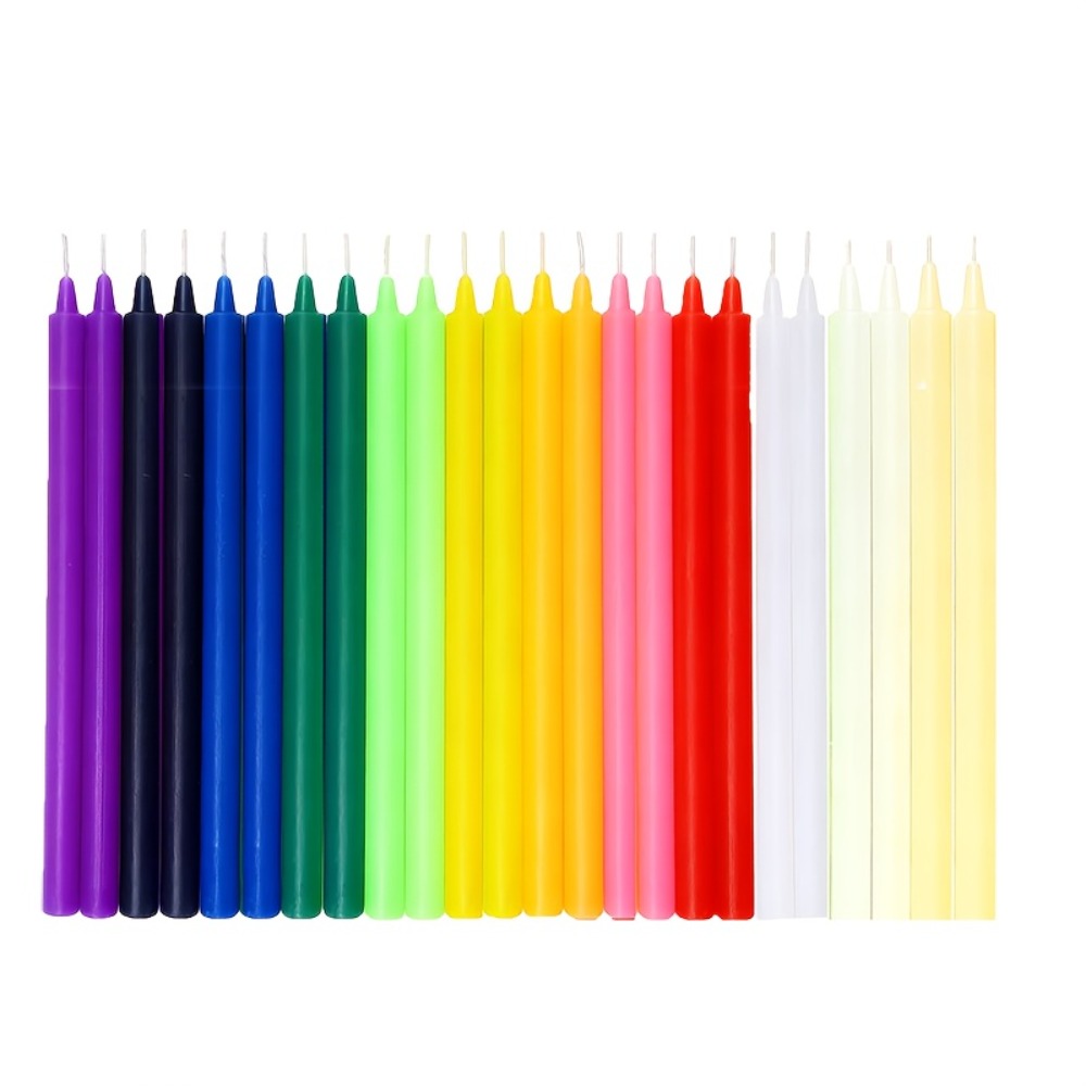 Unscented Chime Candle Set with 6.3-Inch Slim Paraffin Tapers in Assorted Colors and 24- or 48-Piece Packs