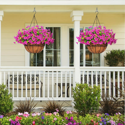 Artificial Flowers Hanging Petunia Arrangement with Included Planter Container and Six Color Options