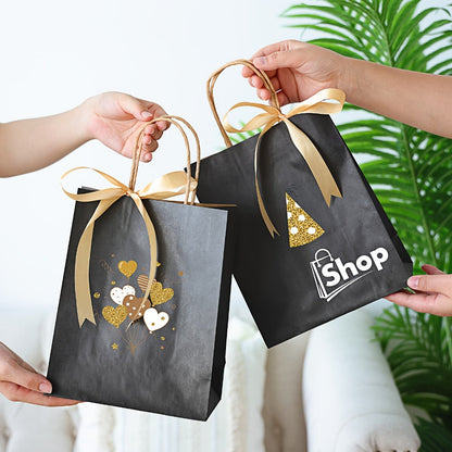 One Hundred Ten Black Kraft Paper Gift Bags with Handles, 8 x 4 x 10 Inch Bulk Retail Pack