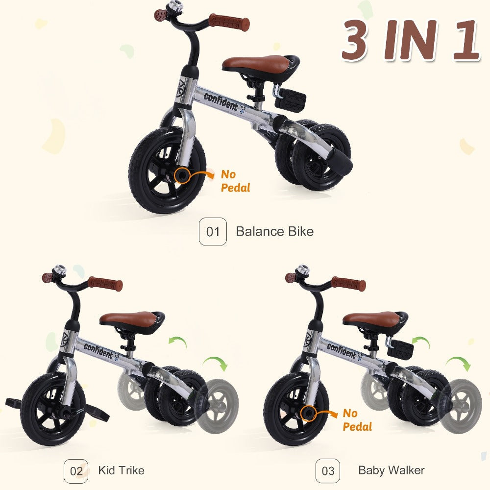 3-in-1 Kids Tricycle Balance Bike Carbon Steel Frame EVA Wheels Foldable Detachable Pedal Adjustable Seat 55 lb Indoor Outdoor Ride-On Gift Boys Girls Ages 2-5 Green