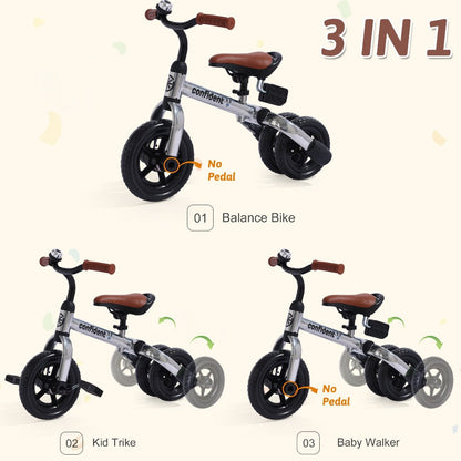 3-in-1 Kids Tricycle Balance Bike Carbon Steel Frame EVA Wheels Foldable Detachable Pedal Adjustable Seat 55 lb Indoor Outdoor Ride-On Gift Boys Girls Ages 2-5 Green