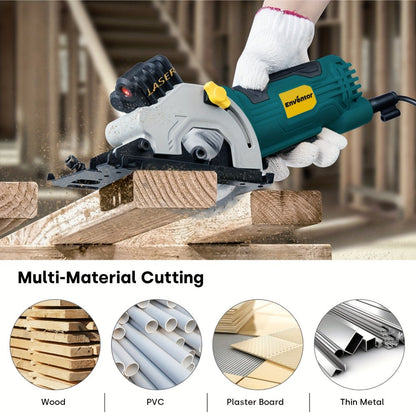 Mini Circular Saw Corded with Laser Guide 4A 3500RPM 3-3/8 Inch Compact Hand Saw for Wood Metal Tile Plastic Cuts DIY Home Improvement
