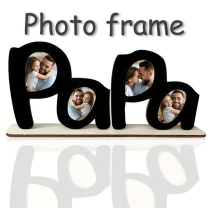Papa Wooden Desktop Photo Frame, 12.5 x 5.5 Inch Letter-Shaped Display with Four 1.7 x 2.1 Inch Photo Openings