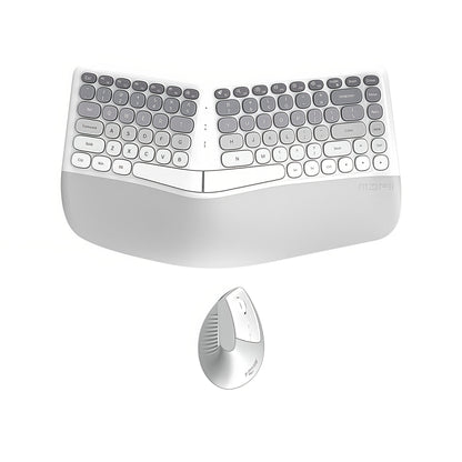 Ergonomic Wireless Keyboard and Mouse Combo with Wrist Support Anti-RSI Silent Keys 2.4GHz Plug-and-Play Gray Gradient Design for Office Home Remote Work Typing Comfort (KLZO)