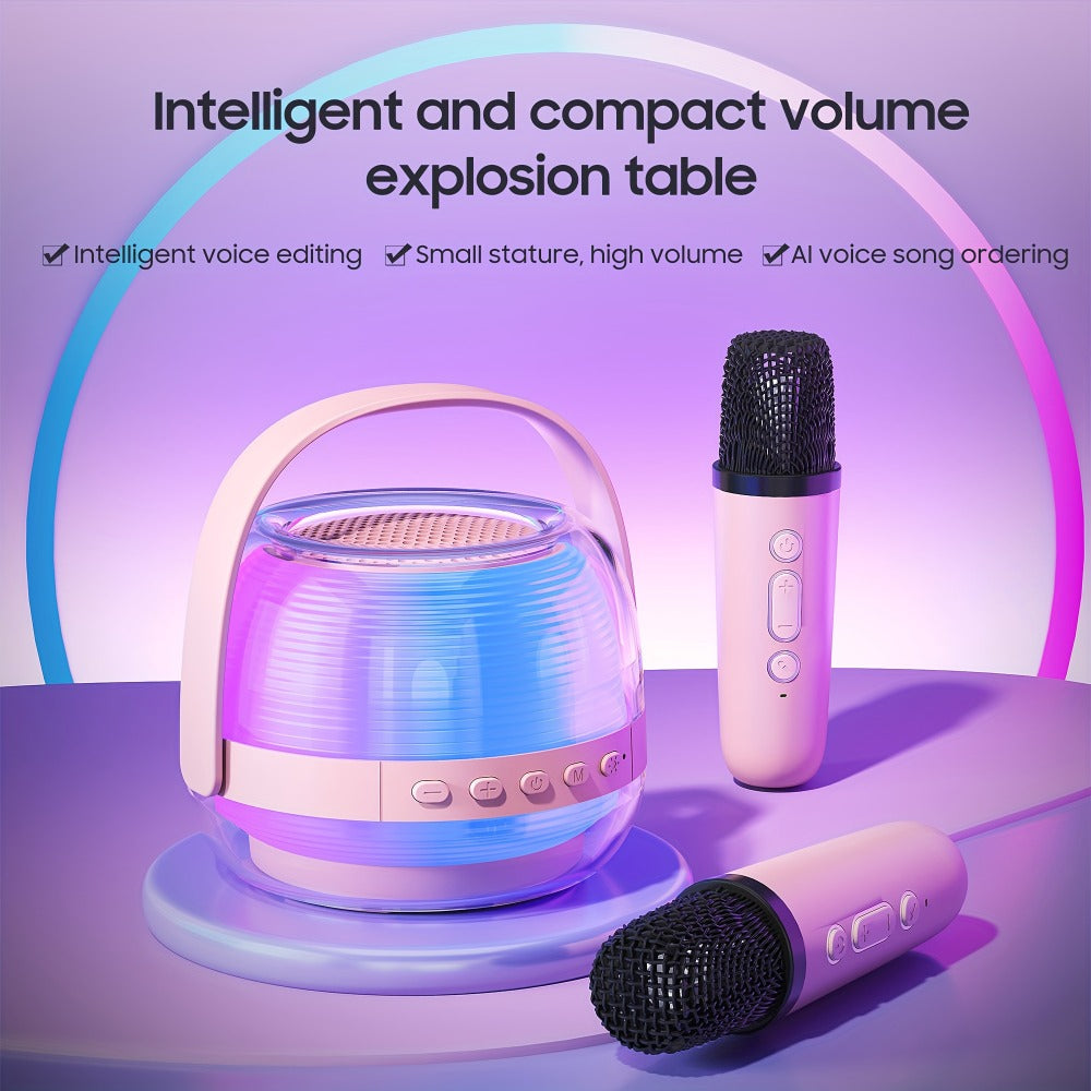 Portable Karaoke Machine with 2 Wireless Microphones, 3-Piece Bluetooth Speaker Set, Ambient Night Lamp Lighting, Birthday Gift for Adults, Kids & Bedroom Home Entertainment