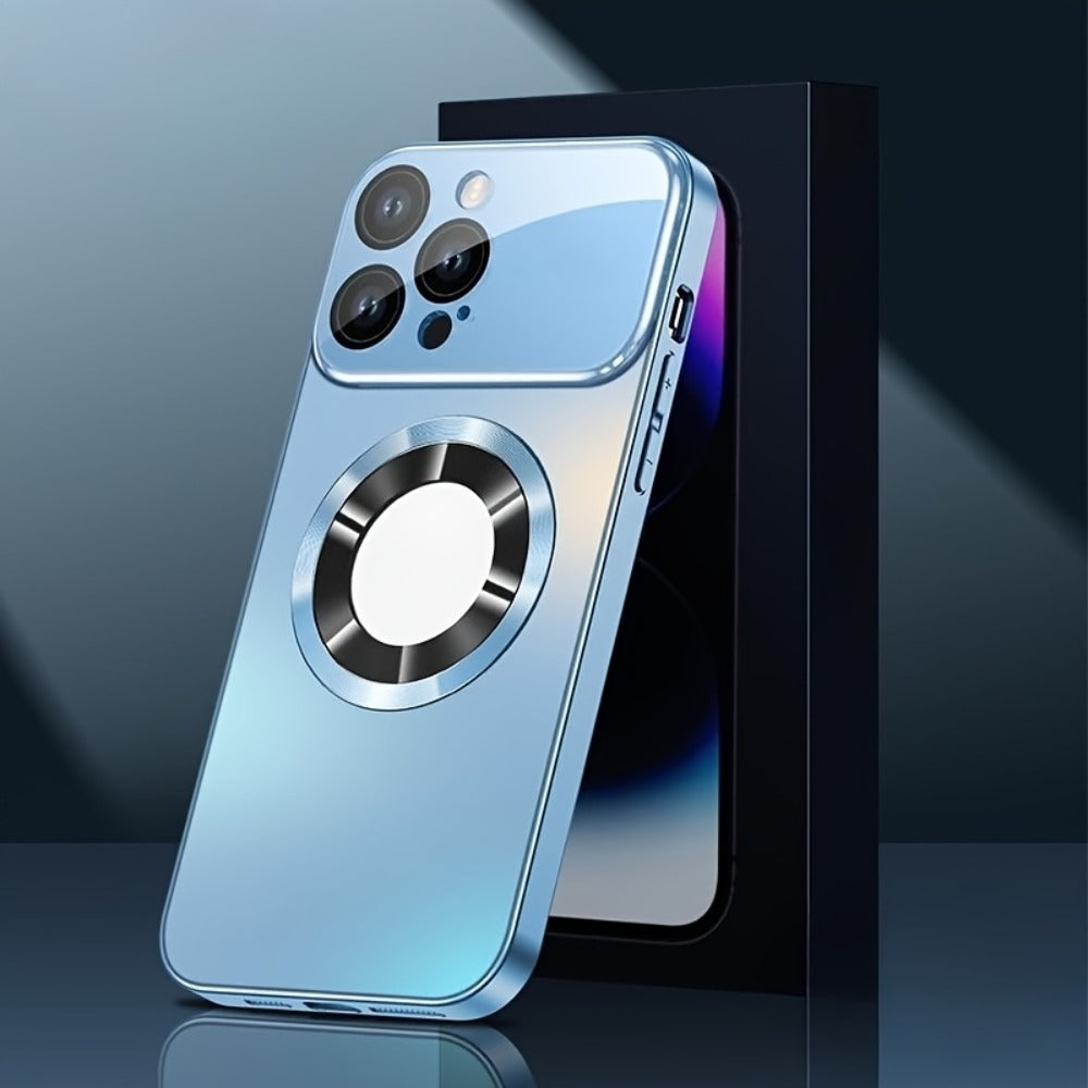 Phone Case Matte Titanium-Finish Magnetic Cover with Built-In Glass Lens Protector for Select iPhone Models