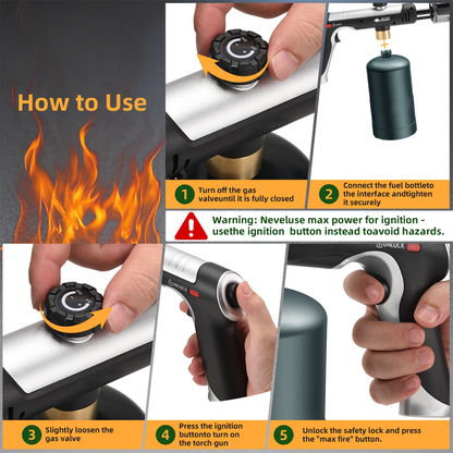 Handheld Propane or MAPP Torch with Trigger Ignition, Flame Control and Black or Golden Finish