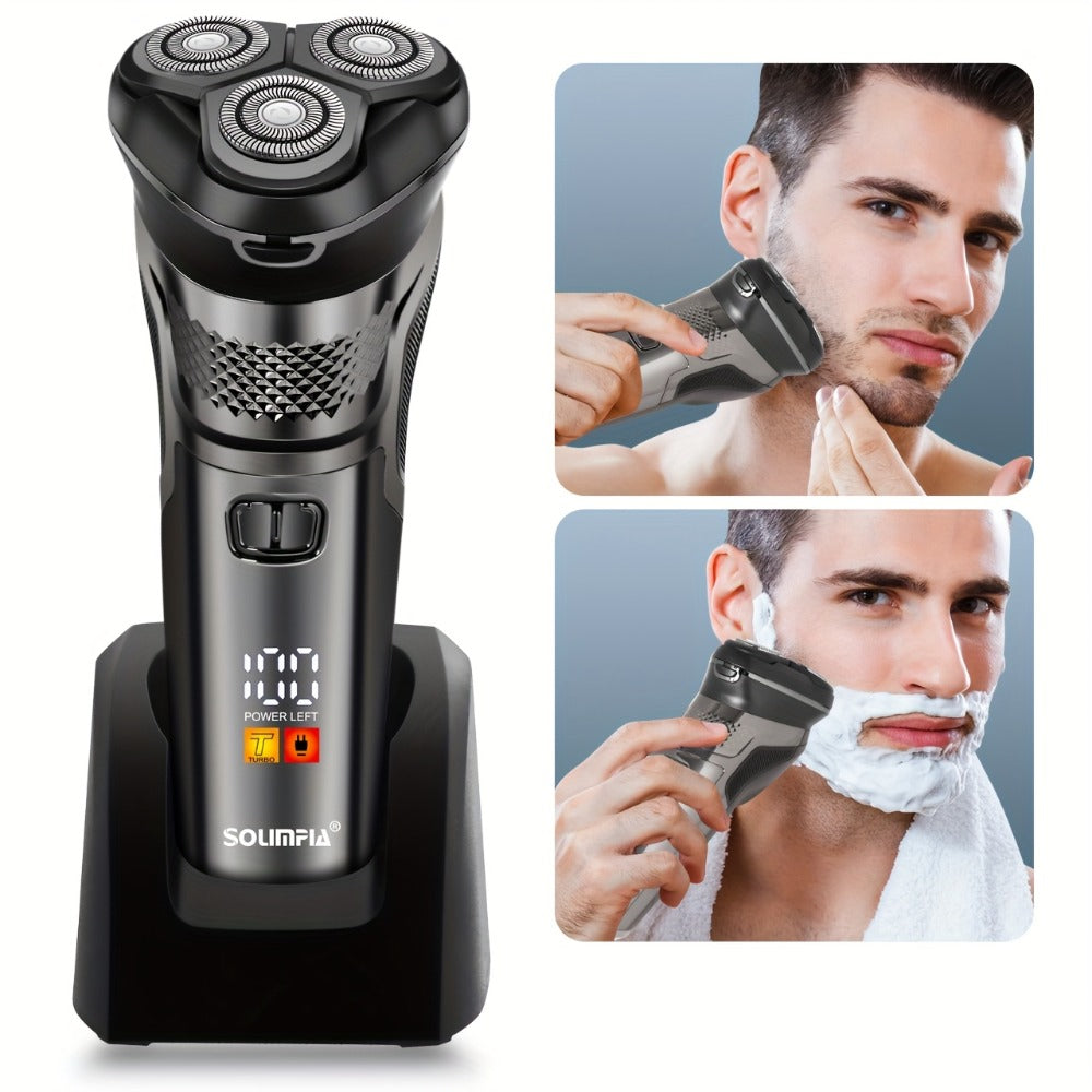 Dark Grey Three-Head Rotary Electric Shaver with Pop-Up Trimmer, LED Display and 6.6-Inch Pictured Height