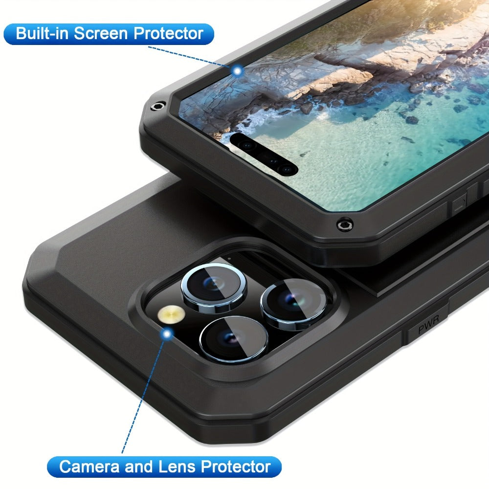 Phone Case Heavy Metal Frame with Built-In Glass Screen Protector and S Pen Access for Galaxy S23/S24 Ultra
