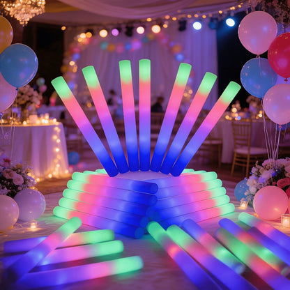 Foam Glow Sticks Set 103pcs 70pcs 40pcs – LED Light Up Foam Sticks 3 Flashing Modes Assorted Colors Bulk Pack for Party Wedding Birthday Concert Rave Glow Night Event