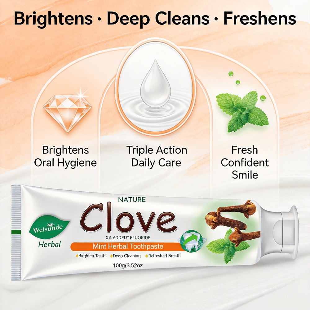 100g Mint and Clove Herbal Toothpaste Tube with Flip-Top Cap, Front-Label Ingredients and One-Piece Pack