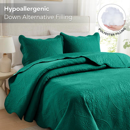 Quilted Bedspread Set 3 Piece – Soft Floral Coverlet with Pillow Shams, Lightweight Breathable Quilt for Bedroom & Guest Room, All Season Bed Cover