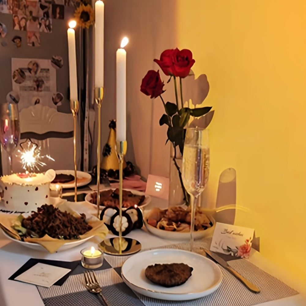 Metal Taper Candle Holder Set of Six with 23cm, 28cm and 33cm Graduated Stems in Gold, Rose Gold or Black