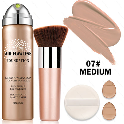 Spray Liquid Foundation and Flat-Top Brush Set with Matte Finish and Eight Numbered Shades