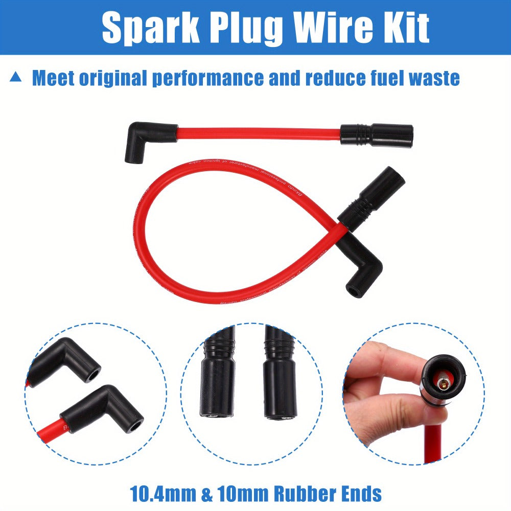Harley Davidson Spark Plug Wire Kit 10.4mm 10mm for Dyna FXD 2000-2017 Softail 1999-2017 - Red Silicone 90-Degree Pre-Crimped Motorcycle Ignition Wires