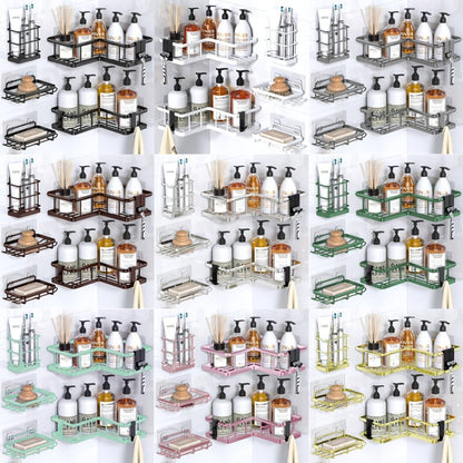 Five-Piece Corner Shower Caddy Set with Soap Holder and Four Removable Hooks in Seven Colors