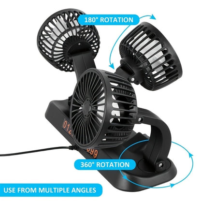 USB 3-Head Desk Fan Quiet Operation Adjustable Speed Powerful Efficient Cooling for Home Office Bedroom Computer Power Bank Compatible Black