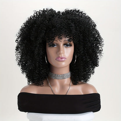 Synthetic Wig 16-Inch Kinky Curly Afro with Elastic Net Cap in 18 Color Options for Cosplay Looks