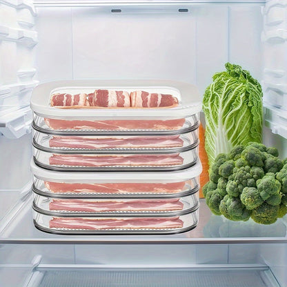 Food Storage Container Four-Tier Stainless Steel Refrigerator Tray Set with Clear Lids and Stacking Rims