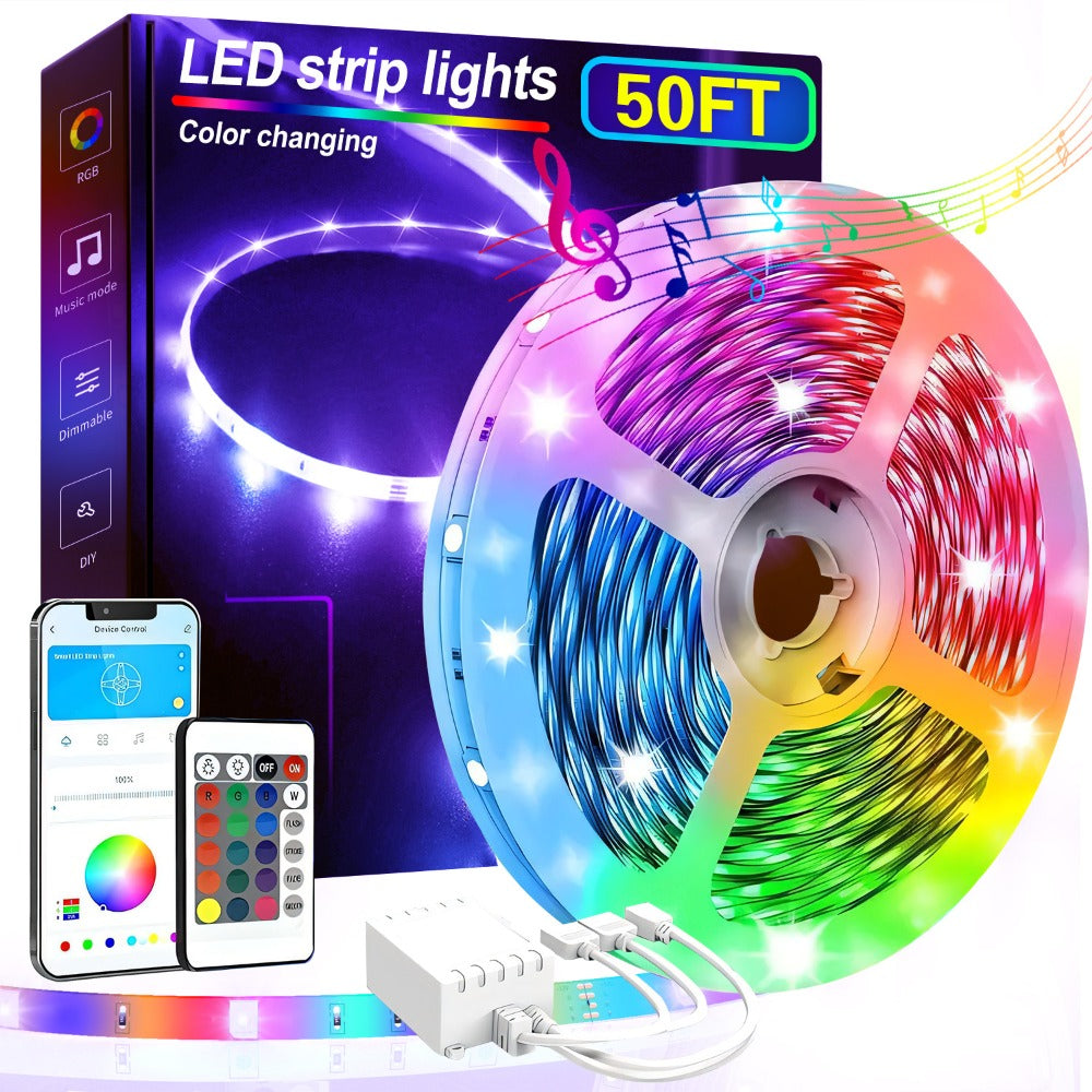 RGB Smart IC LED Strip Light Kit, 25ft to 200ft with App, Handheld Remote, Music Mode and Five Length Options