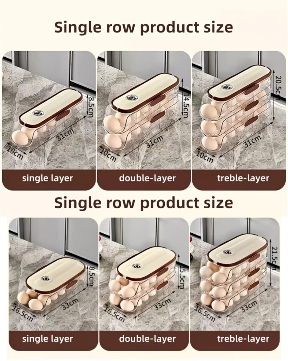 Egg Rack Kitchen Organizer Double-Row Auto-Rolling Dispenser with One, Two or Three Layer Options