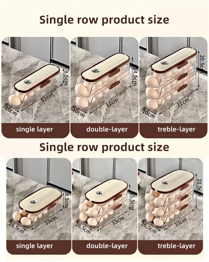 Egg Rack Kitchen Organizer Double-Row Auto-Rolling Dispenser with One, Two or Three Layer Options