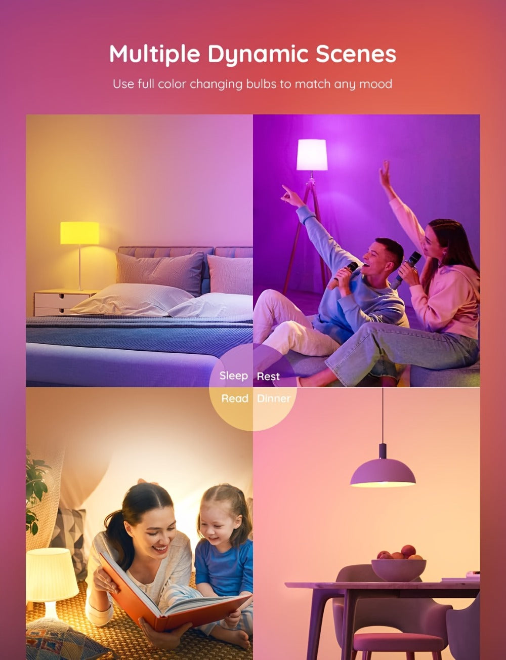 A19 E26 Wi-Fi and Bluetooth Smart Light Bulbs with RGB and White Modes in Two-, Four- or Six-Bulb Packs