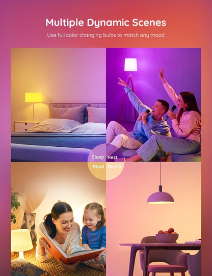 A19 E26 Wi-Fi and Bluetooth Smart Light Bulbs with RGB and White Modes in Two-, Four- or Six-Bulb Packs