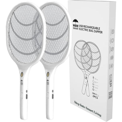 Electric Fly Swatter Racket Rechargeable 2-Pack – 3000V Bug Zapper with LED Light, USB Charging, Triple Safety Mesh for Indoor & Outdoor Mosquito Control