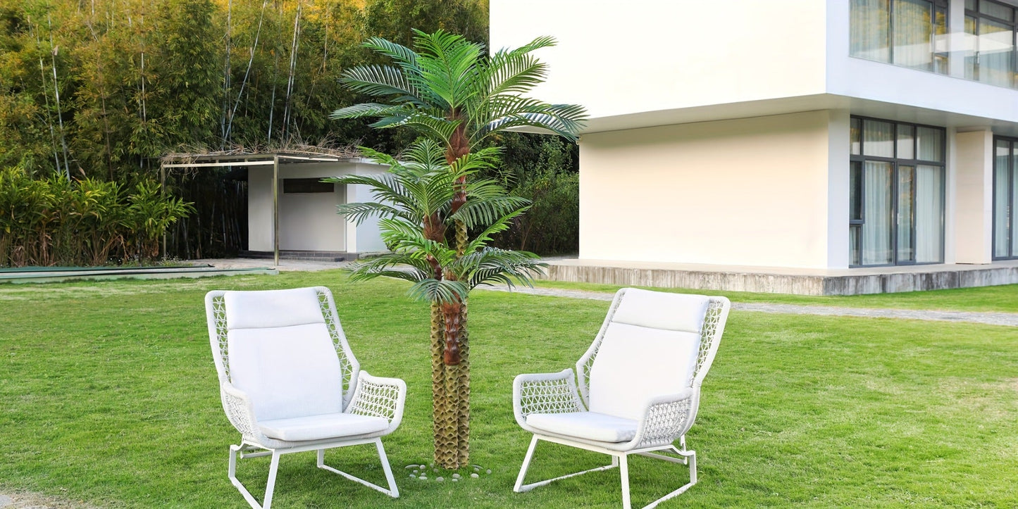 Artificial Palm Tree Outdoor 8FT & 10FT – Large UV Resistant Faux Tropical Palm Plant with Cement Base, Realistic Fake Golden Cane Palm for Patio, Poolside, Balcony & Indoor Home Office Decor