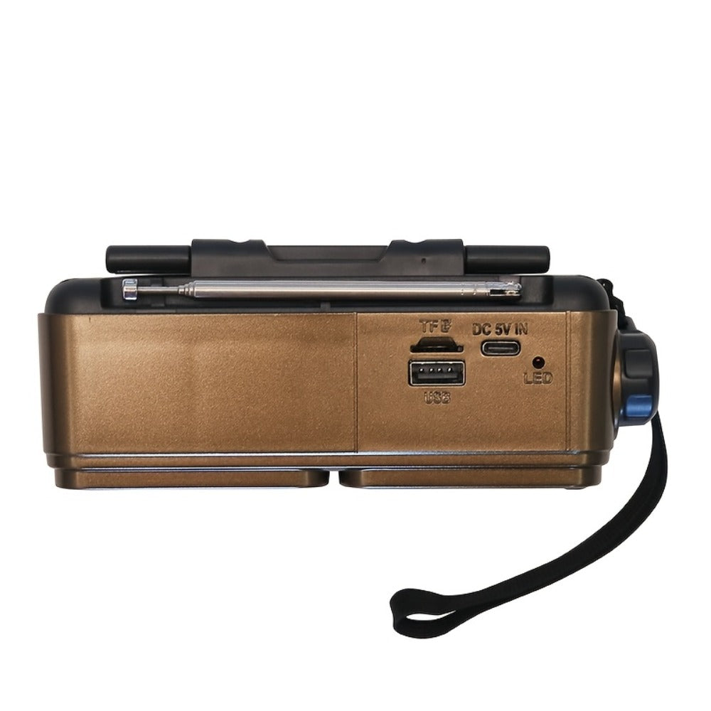 Retro FM Radio Speaker with Solar Panel, Bluetooth, USB and TF Card Playback in Black or Brown