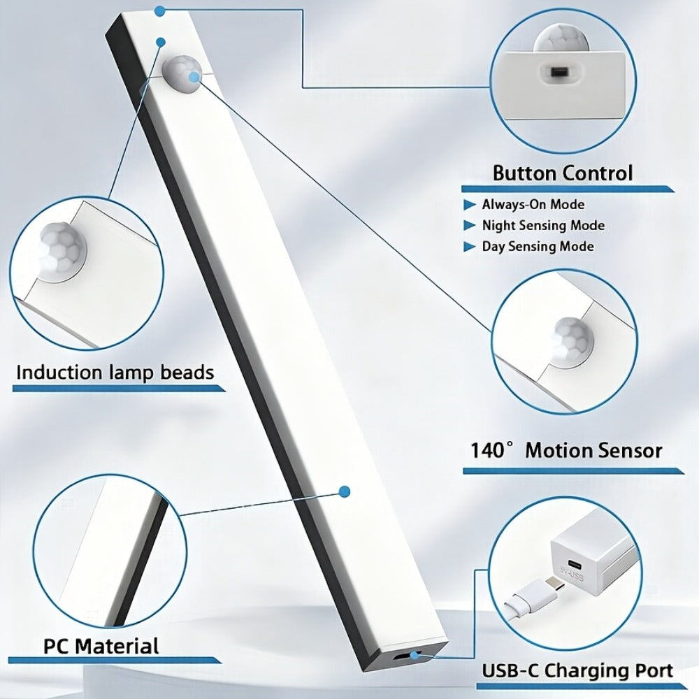 USB-C Rechargeable Motion Sensor LED Light Bar Sets in 10, 20 or 30cm Sizes and 6-, 9- or 12-Packs