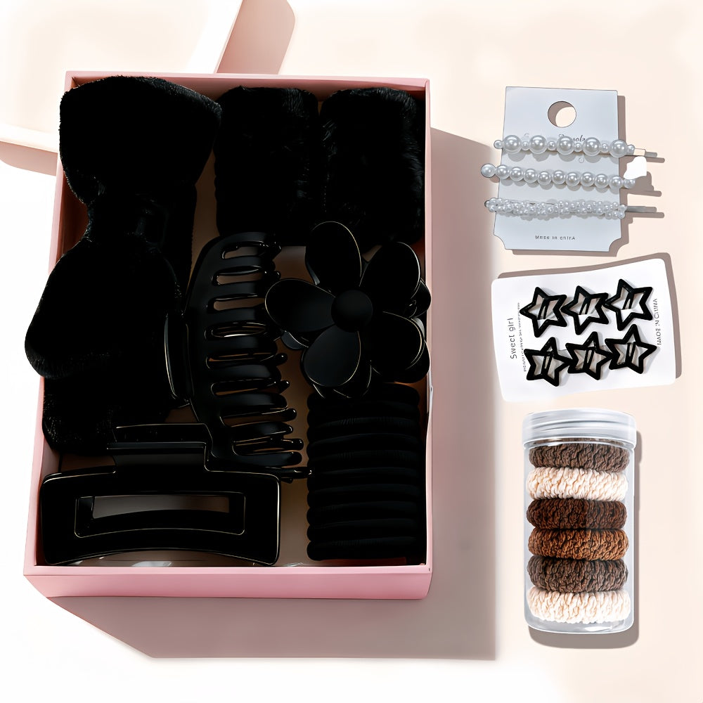 Hair Accessories Mixed Headband, Hair Clip, Hoop and Elastic Set in Fourteen Color Combinations