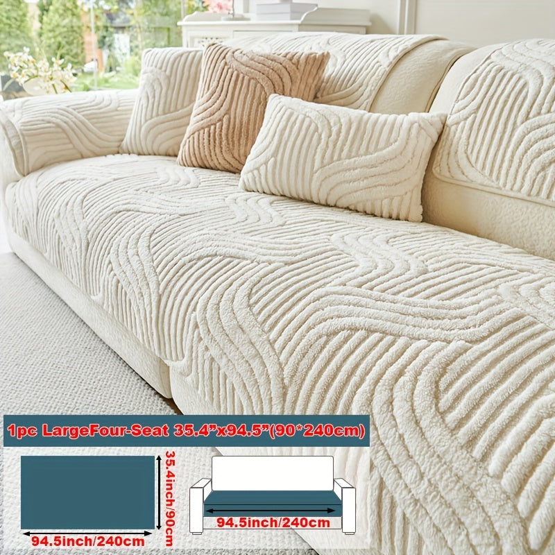 Sofa Cover Wave-Texture Plush Panels for 2 to Large 4-Seater Sofas, Armrest or Pillowcase Options