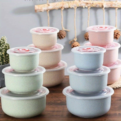 Food Storage Container Refrigerator Set with Three or Four Round Boxes, Flip Lids and Nested Capacities