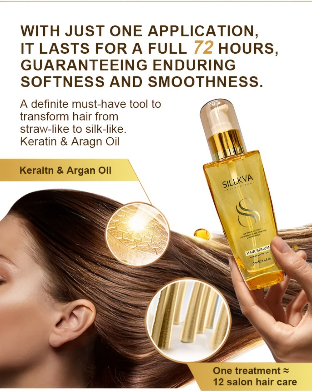 Moroccan Argan Oil Hair & Skin Treatment with Applicator Brush 2.4oz - Anti Frizz Smoothing Shine Boost Deep Moisturizing for Dry Damaged Dull Hair Body Oil Gift for Women Men