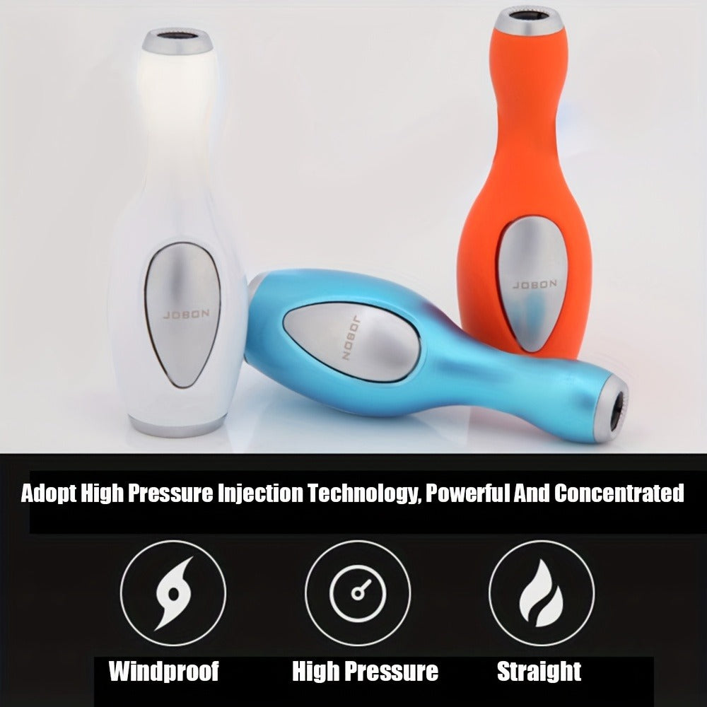 Bowling-Pin-Shape Jet-Flame Butane Lighter with Push-Button Ignition in Two White Checkout Options