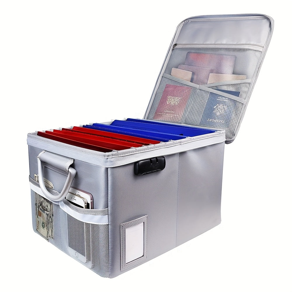 Fireproof File Box with Combination Lock - Collapsible Fireproof Document Organizer Filing Cabinet with Handle for Letter Legal Size Folders Certificates Home Office