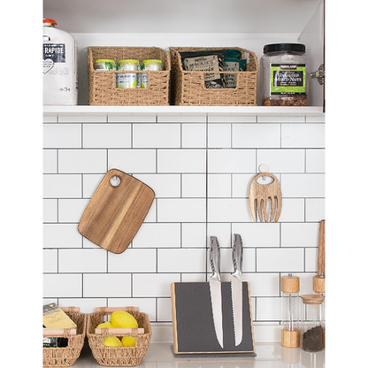 Wicker Storage Baskets 2-Pack - Water Hyacinth & Seagrass Pantry Organizer Bins for Shelves, Kitchen, Bathroom, Bedroom, Boho Home Decor