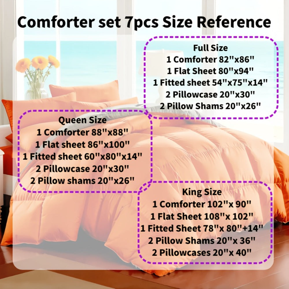 Comforter Set 7-Piece Bed in a Bag Queen King Full Soft Microfiber Down Alternative Comforter Fitted Sheet Flat Sheet Pillow Shams Pillowcases All Season Bedding Set 34 Colors