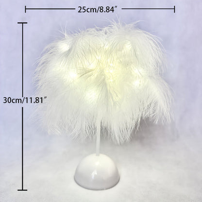 Night Light Feather Table Lamp with 40-Head Copper-Wire LEDs in White, Pink or Two-Piece Pink Options