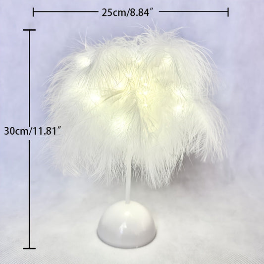 Night Light Feather Table Lamp with 40-Head Copper-Wire LEDs in White, Pink or Two-Piece Pink Options