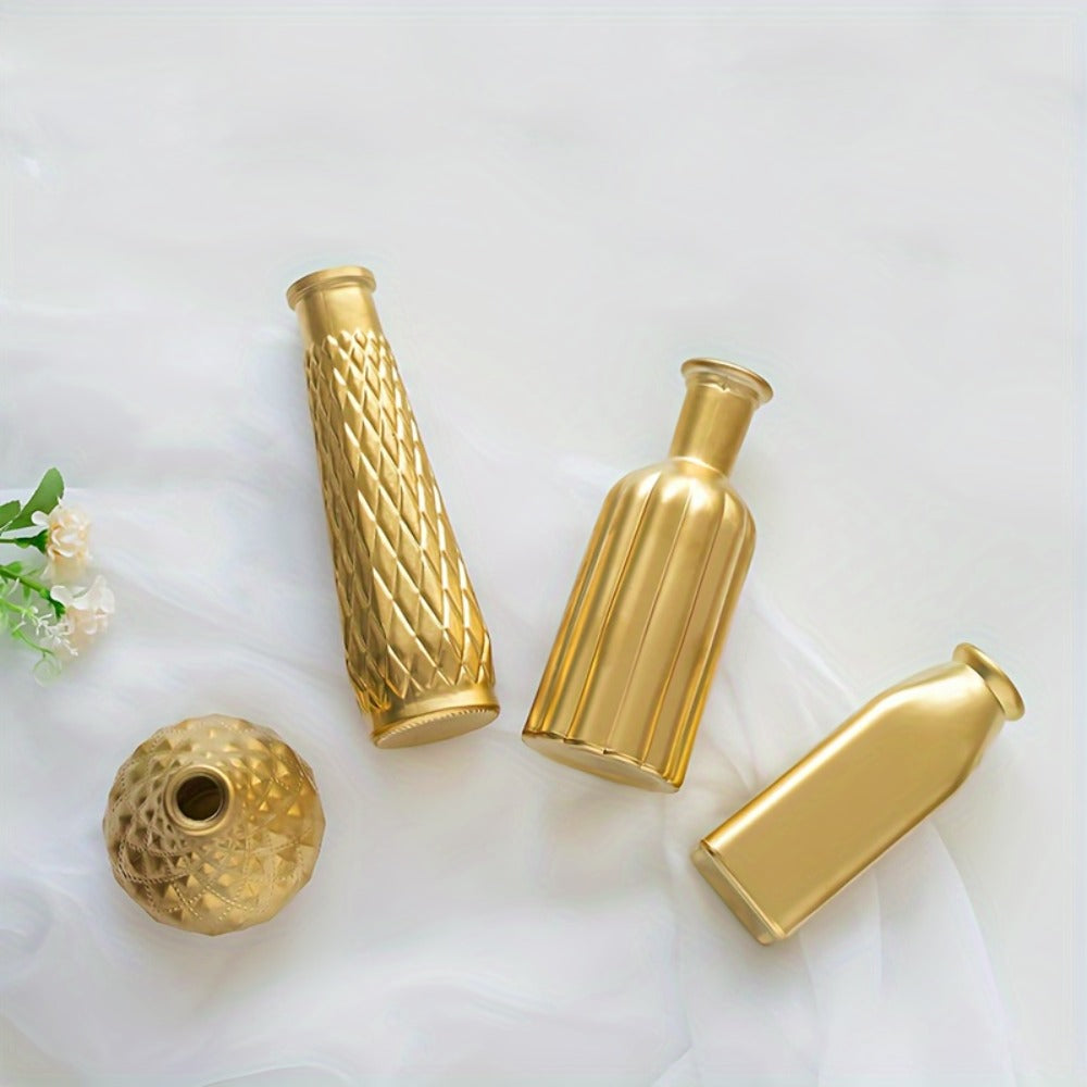Gold-Tone Glass Bud Vases, Four- or Eight-Piece Mixed Art Deco Bottle Set for Tables and Centerpieces