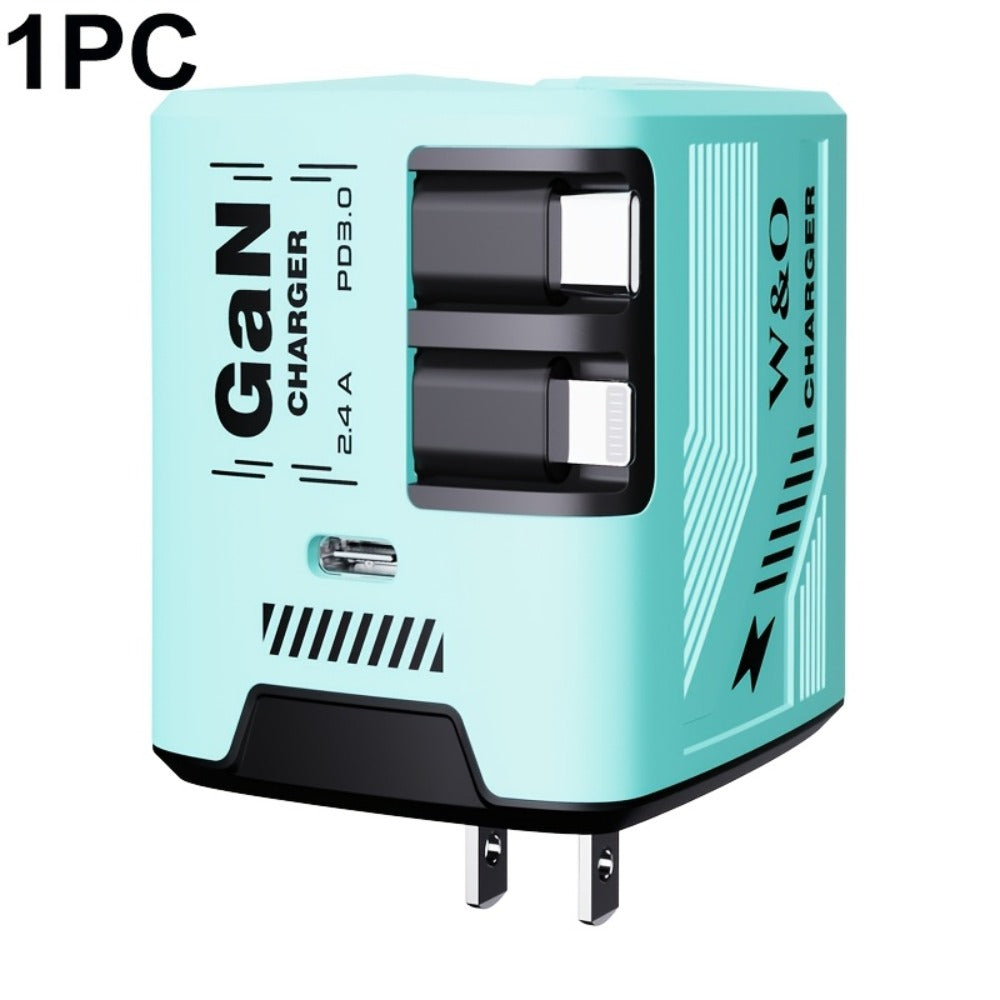 USB-C Wall Charger with Integrated Dual Cables in Single or Two-Piece Packs and Multiple Colors
