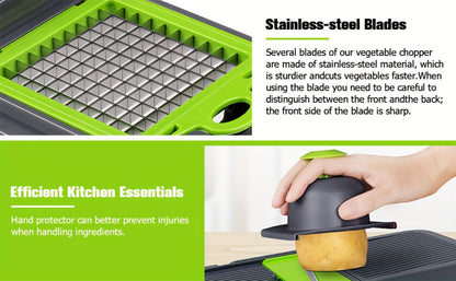 Green 25-in-1 Vegetable Chopper Set with Catch Container, Hand Guard and Interchangeable Cutting Inserts