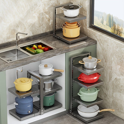 Multi-Tier Kitchen Storage Rack with Two-, Three-, Four- or Bilateral Seven-Shelf Layouts in Black, White or Gray